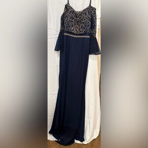 Navy Blue Embellished Long Sleeve Dress